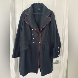 SHEIN Black Pea Coat with Red Piping never worn